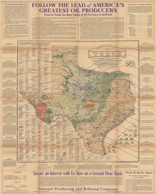 Geological Map of Texas Showing Approximate Locations and Drilling Wells, Also Names of Companies Drilling