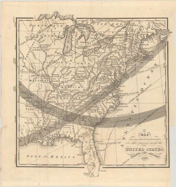 [Lot of 2] A Map of the Eclipses of Feby. 12th. 1831 and Nov 30th 1834. in Their Passage Across the United States [and] A Map of the Eclipse of Feby. 12th. in Its Passage Across the United States