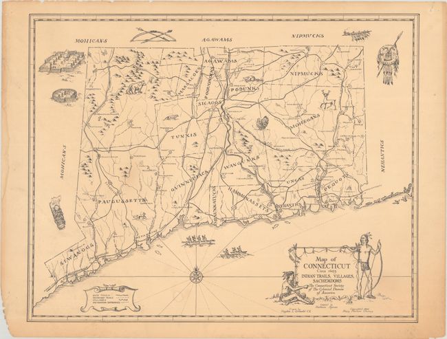 Map of Connecticut Circa 1625 Indian Trails, Villages, Sachemdoms - The Connecticut Society of the Colonial Dames of America