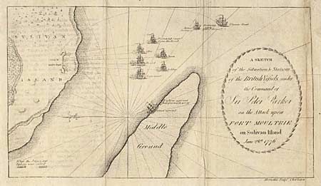A Sketch of the Situation & Stations of the British Vessels under the Command of Sir Peter Parker on the Attack upon Fort Moultrie on Sullivan Island June 28th. 1776